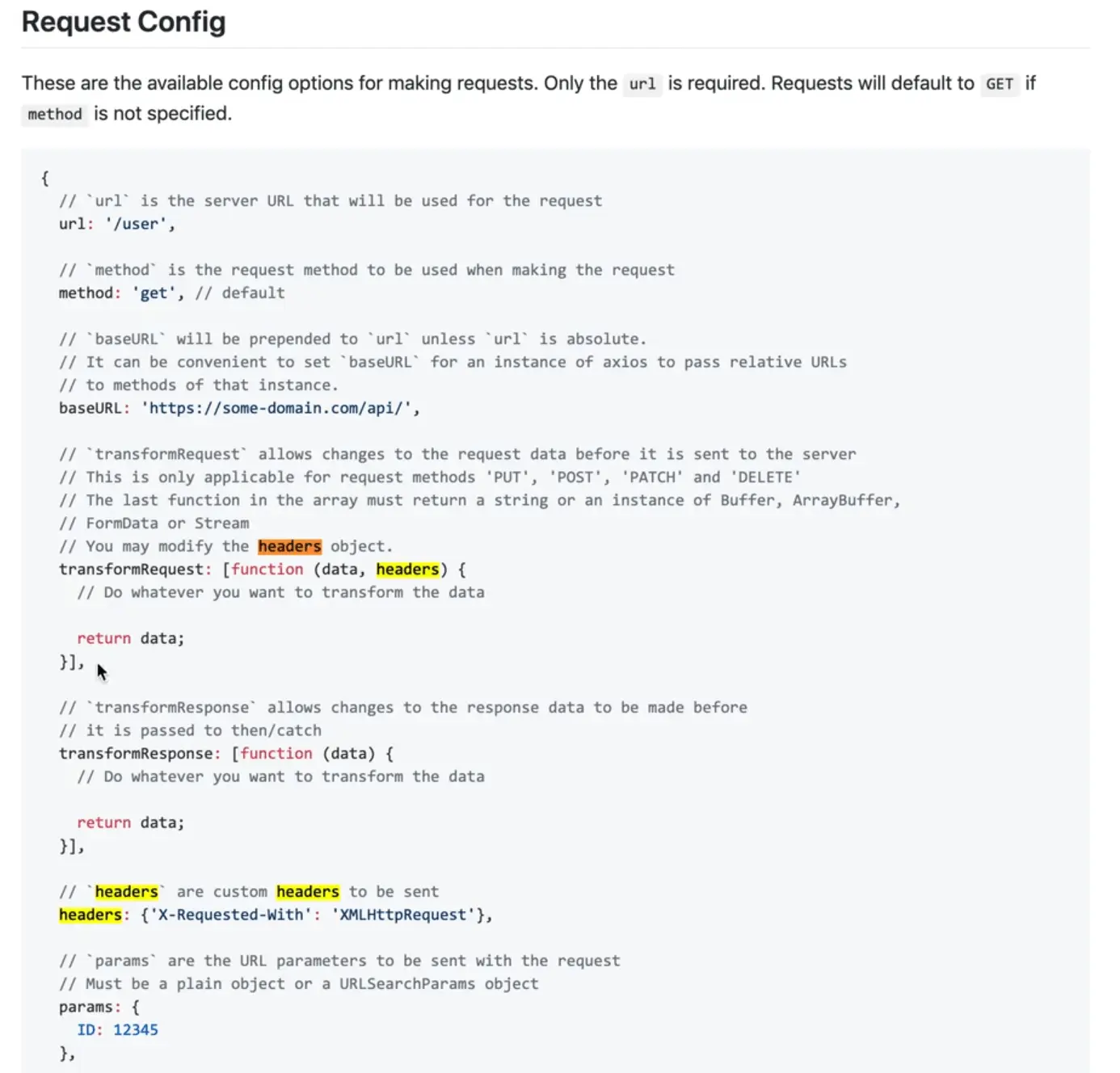 headers in the axios request