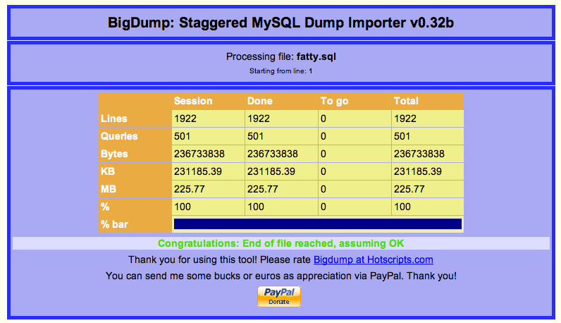 BigDump PHPmyadmin