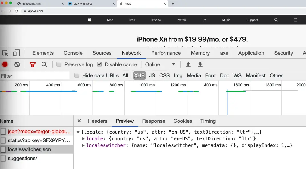 filter the network requests by types